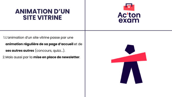 Cette mallette Actonexam va vous aider à réussir l’épreuve E5 RCDD du BTS NDRC (Négociation et Digitalisation de la Relation Client). Avec ces supports de cours sur l’animation d’un site vitrine, vous disposerez de toute la formation nécessaire pour bien comprendre l’optimisation et l’animation du site.