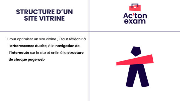 Cette mallette Actonexam va vous aider à réussir l’épreuve E5 RCDD du BTS NDRC (Négociation et Digitalisation de la Relation Client). Avec ces supports de cours sur la structure d’un site vitrine, vous disposerez de toute la formation nécessaire pour bien comprendre les concepts d’arborescence et d’ergonomie d’un site web.