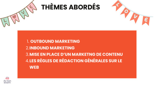 Cette mallette Actonexam va vous aider à réussir l’épreuve E5 RCDD du BTS NDRC (Négociation et Digitalisation de la Relation Client). Avec ces supports de cours sur la mise en place d’un marketing de contenu, vous disposerez de toute la formation nécessaire pour bien comprendre les concepts le concept d’outbound marketing et d’inbound marketing.